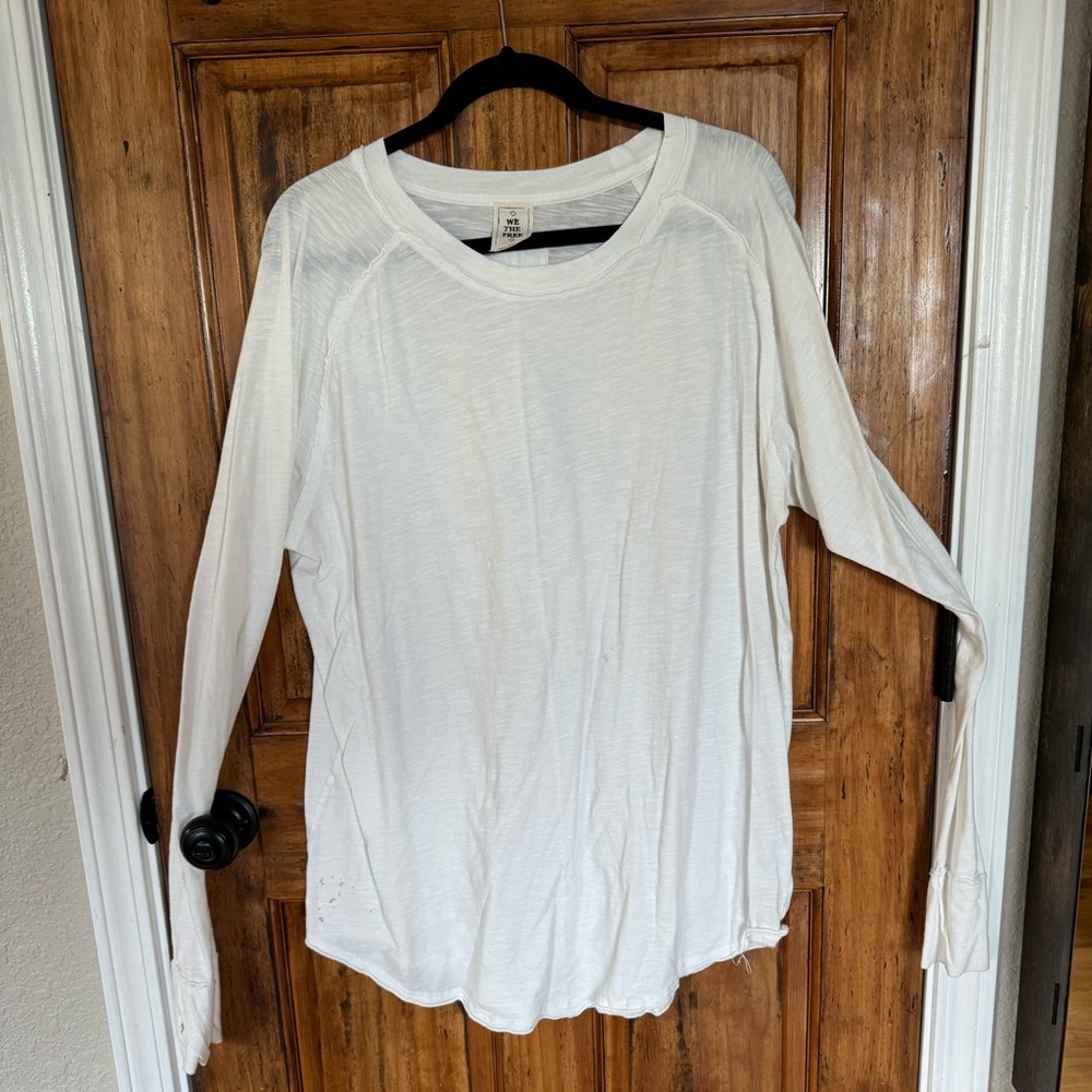 Free People Long Sleeve Arden Tee XL WHITE